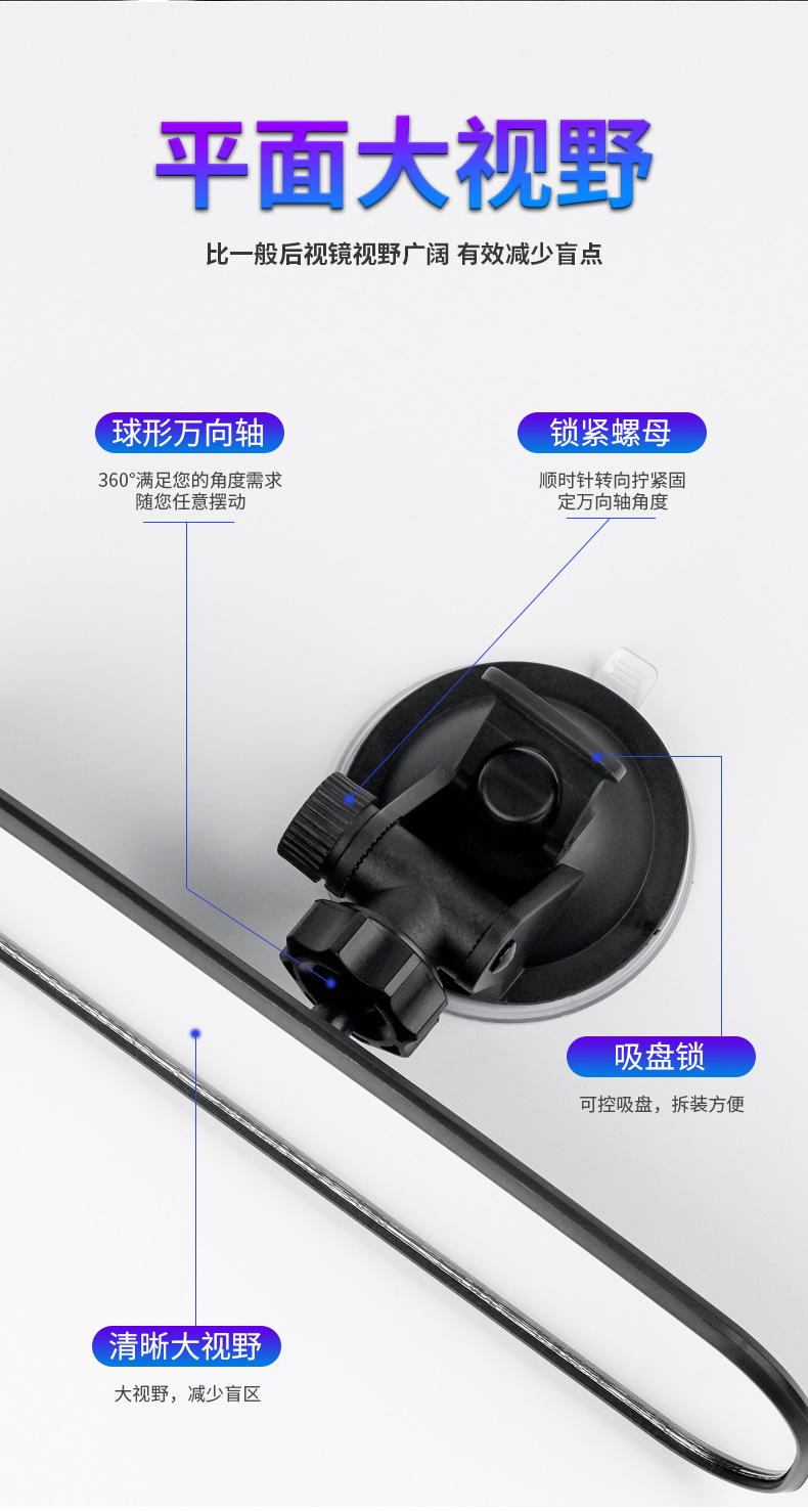 Car Interior Rearview Mirror Suction Cup Mirror Modification for Coach Buses, Auxiliary Blind Spot Wide-Angle Reversing Mirror, Blind Spot Assist