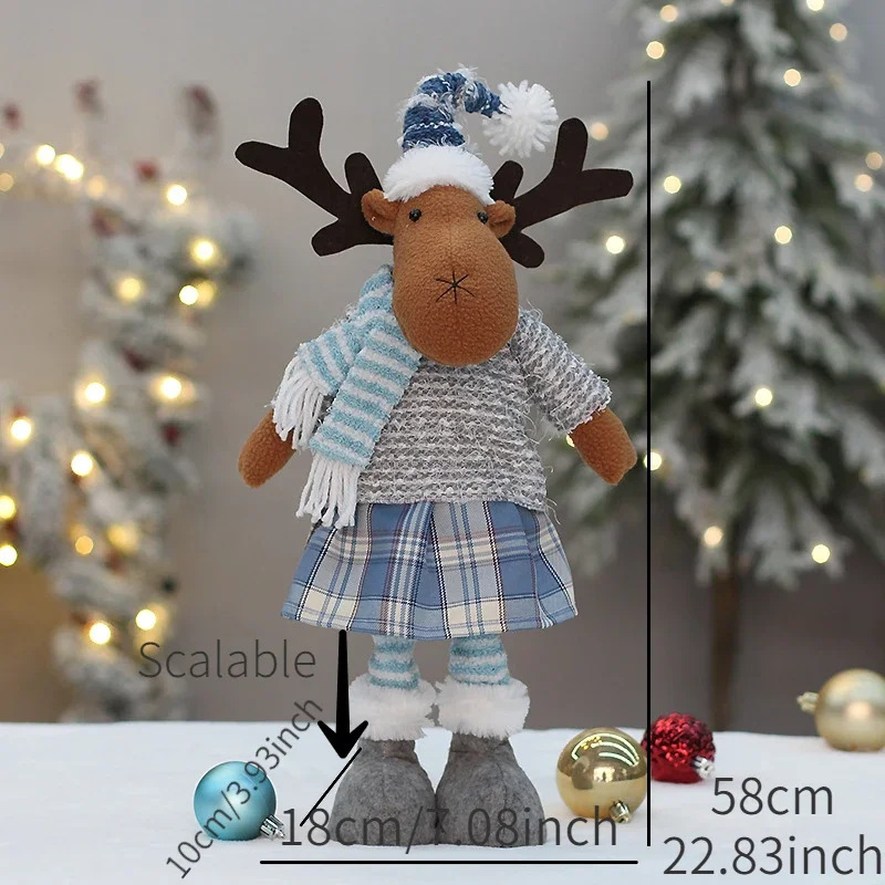北欧クリスマス新製品ブルー生地伸縮式サンタクロース雪だるまヘラジカ人形クリスマス人形装飾|undefined