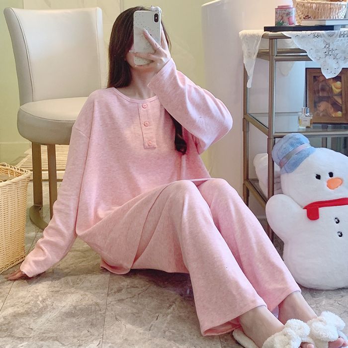 胖mm睡衣女秋冬季新款绵羊绒长袖套装简约风加肥大码家居服可外穿|undefined