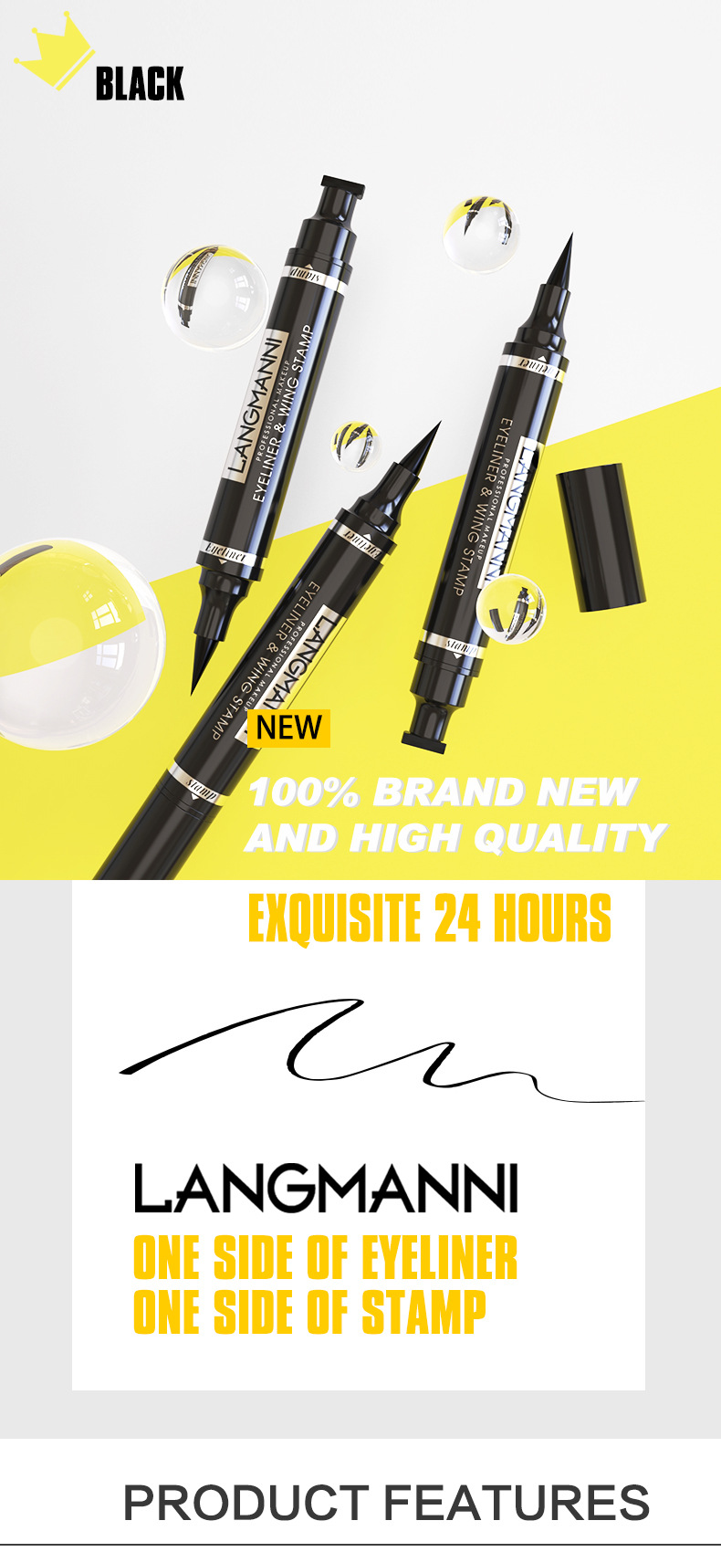 Langmanni double-head seal eyeliner pen is not easy to smudge 2-in-1 triangular black eyeliner liquid Application Scenario