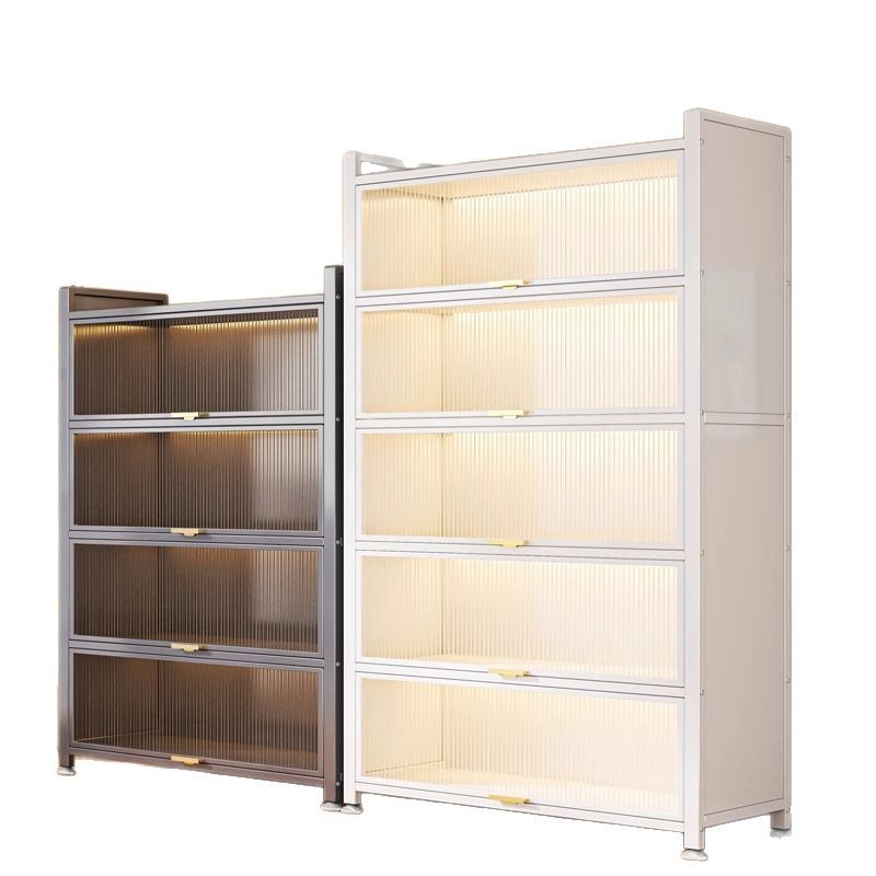 Librería de acero con puerta, estantería para niños, armario de almacenamiento a prueba de polvo, exhibición para el hogar, sala de estar, estante de piso, armario de almacenamiento image 6