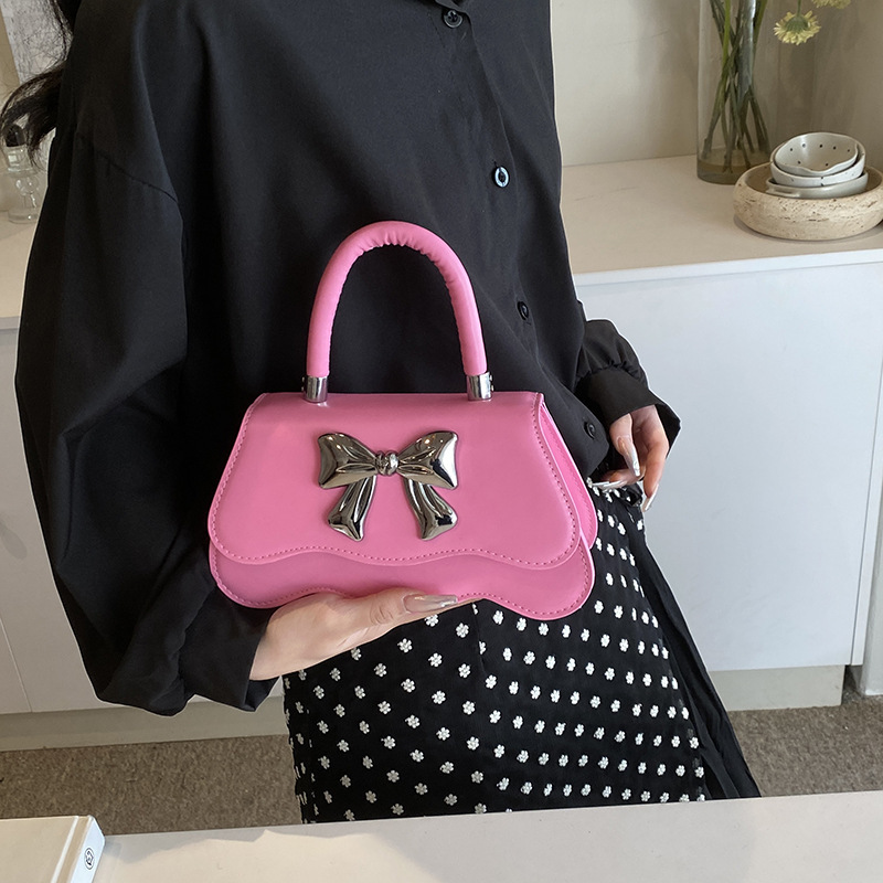Bolso cuadrado pequeño popular de este año 2024 bolso de principios de primavera, bolso de hombro con lazo, bolso de mensajero de color sólido lindo, bolso femenino