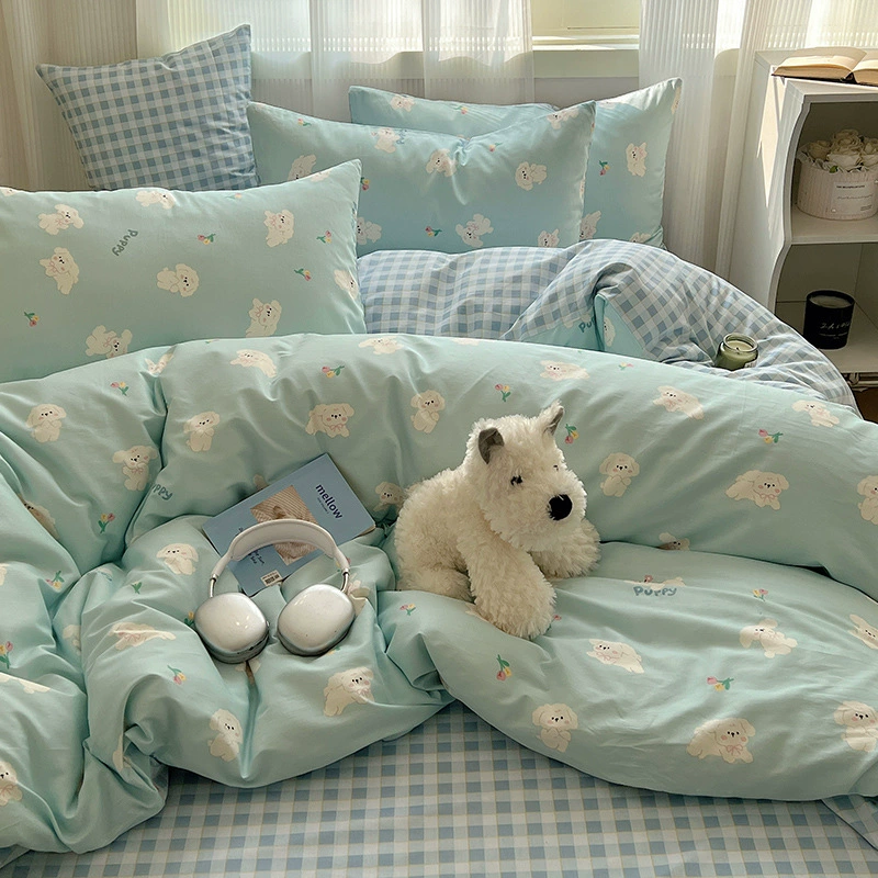 Комплект постельного белья с мультяшным принтом, четыре предмета; комплект из трех предметов: простыня и пододеяльник; для односпальной/двуспальной кровати, для студенческого общежития.