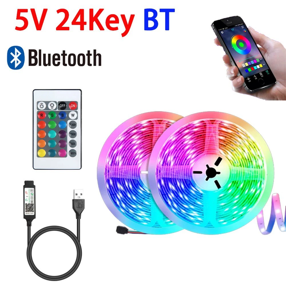Светодиодная лента, 5 В, RGB 5050, 12 светодиодов/м, пульт BT или ИК, длина 1–30 м