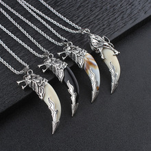 男士项链跨境个性狼头复古狼牙吊坠不锈钢饰品毛衣链潮流配饰批发