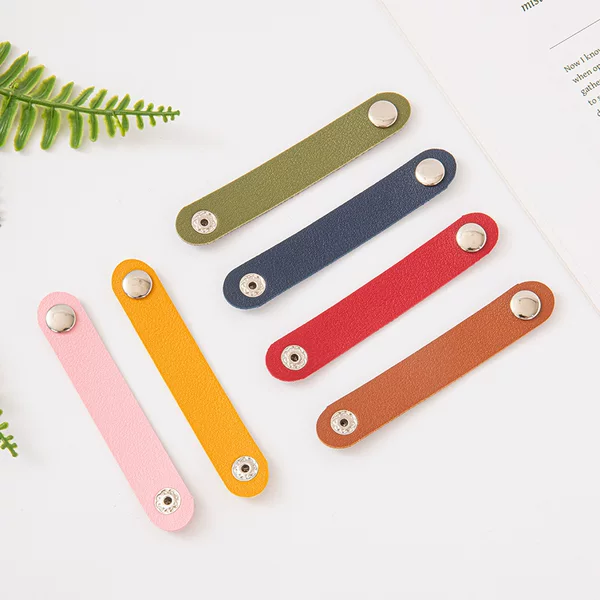 Cross-Border Leather Snap-On Power Cord Organizer, Leather Cable Wrap, Data Cable Organizer, Scarf Clip