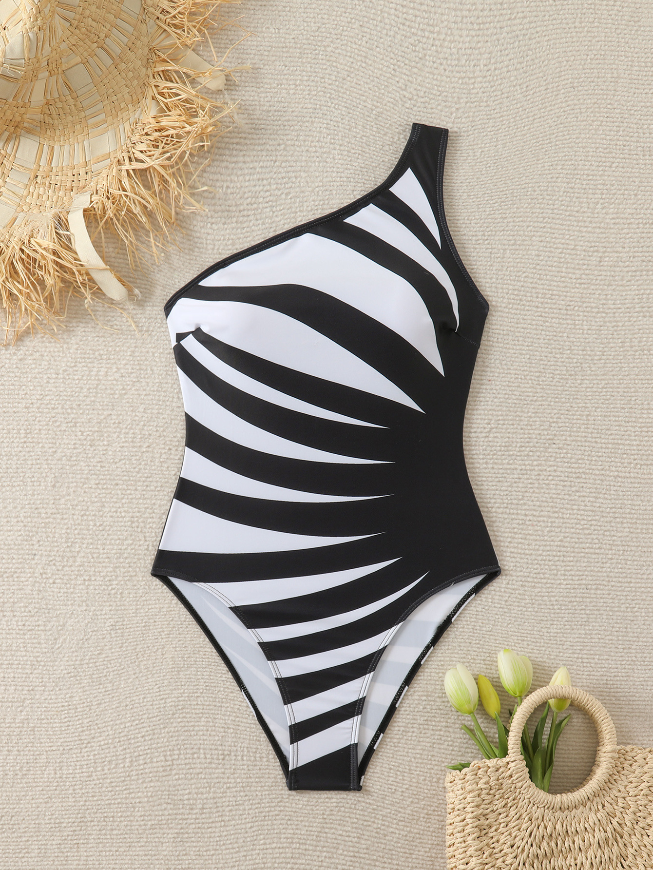 Regular Top Length Women's Sexy Zebra Stripe Horse One Piece Swimwear