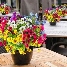 跨境爆款仿真7叉尤加利三色堇人造蝴蝶兰花装饰室内创意室外装饰