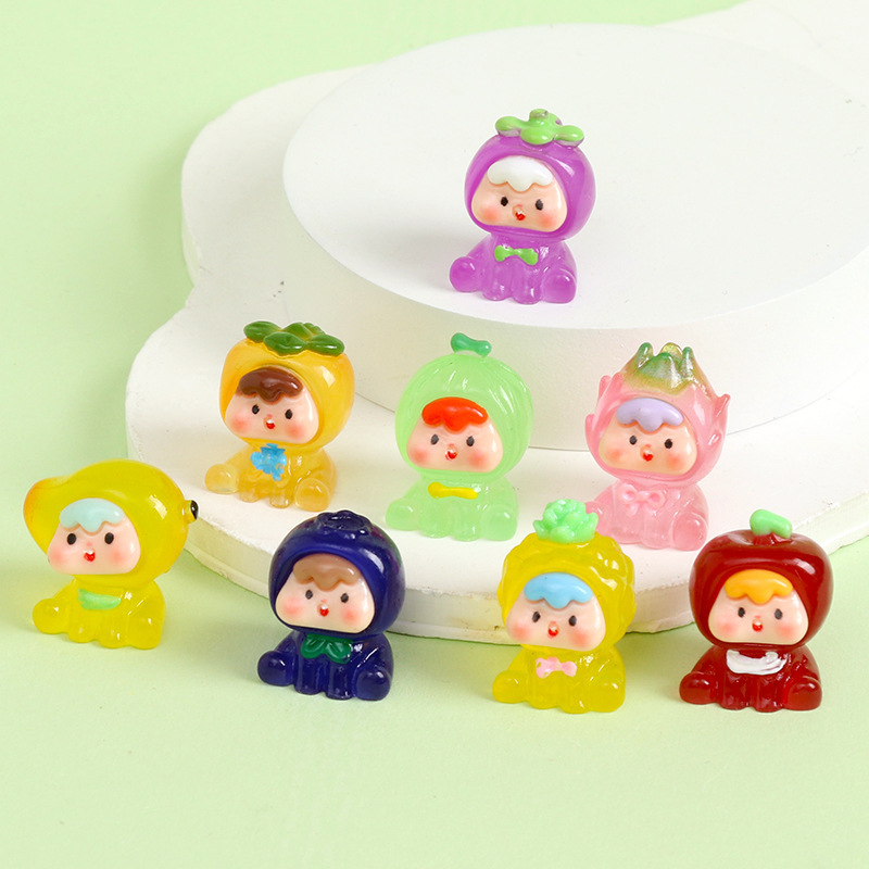 Resin luminous high-quality mini four-generation fruit cubs adorable diy accessories trendy play creative desktop small ornaments