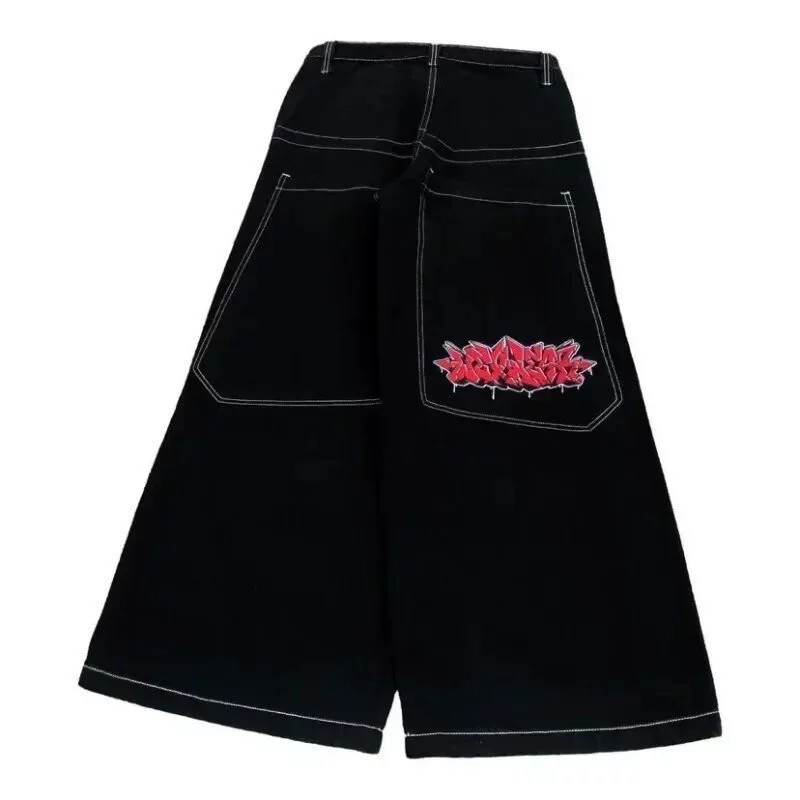 Мужские мешковатые джинсы Y2K — ретро широкие JNCO, вышитый рисунок на кармане, размеры S–XXL