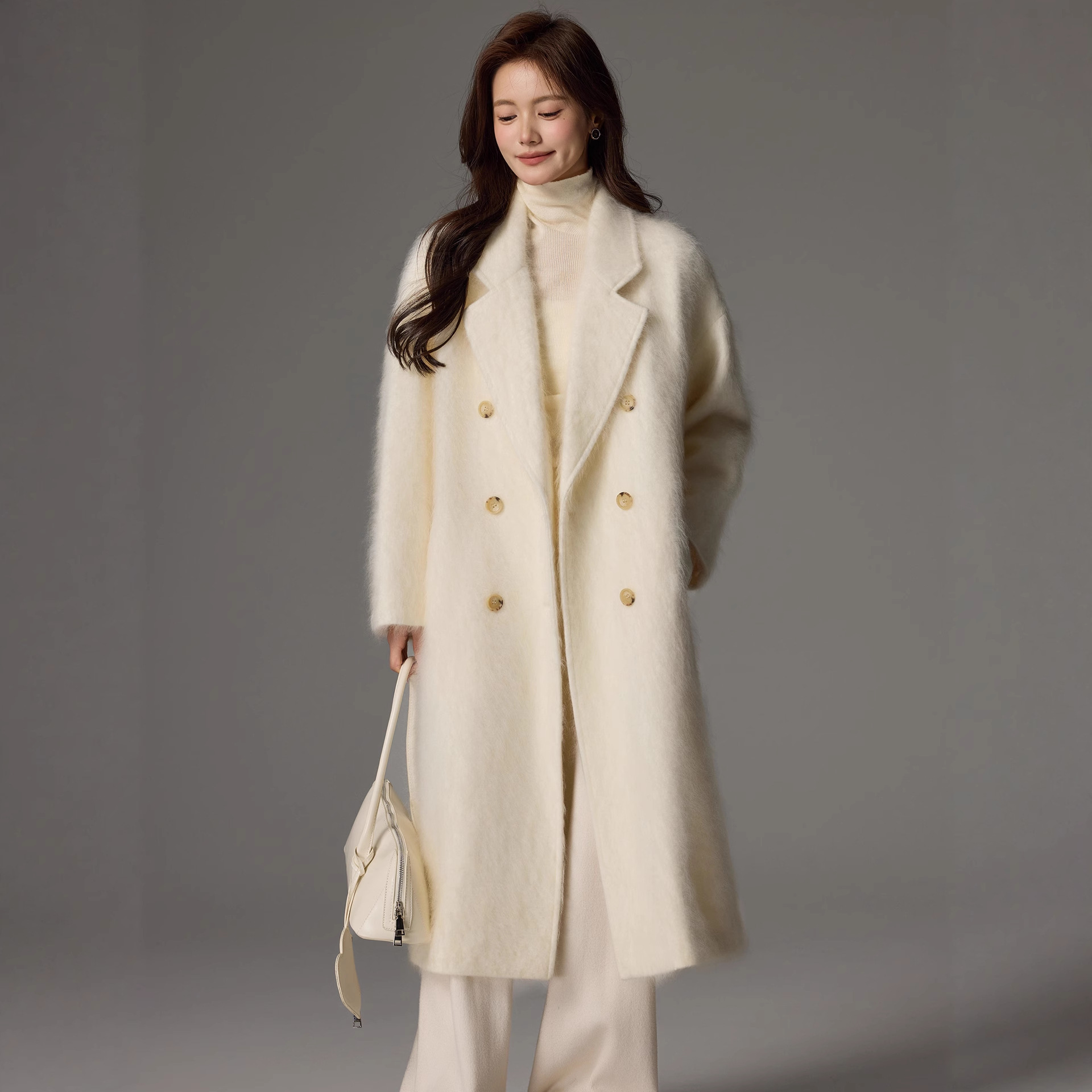 秋冬款羊绒大衣女士时尚高级感毛呢外套秋冬长款宽松气质拉绒羊毛