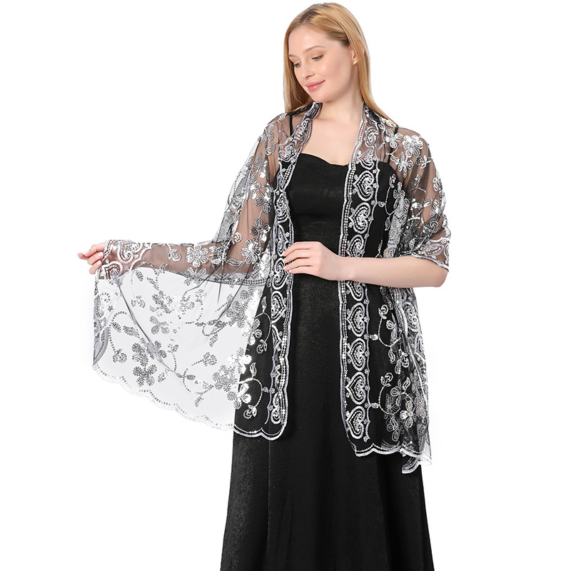 Transfronterizo caliente nuevo lentejuelas chal vestido de novia vestido de noche cheongsam chal novia dama de honor chal bufanda mujeres