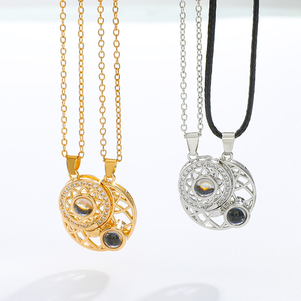 Pendant Necklace Classification 2 Pieces Quantity Streetwear Sun Moon Copper Plating Zircon Pendant Necklace