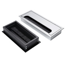 铝合金线盒电脑台桌面黑色长方形毛刷穿线盒会议办公桌装饰线孔盖