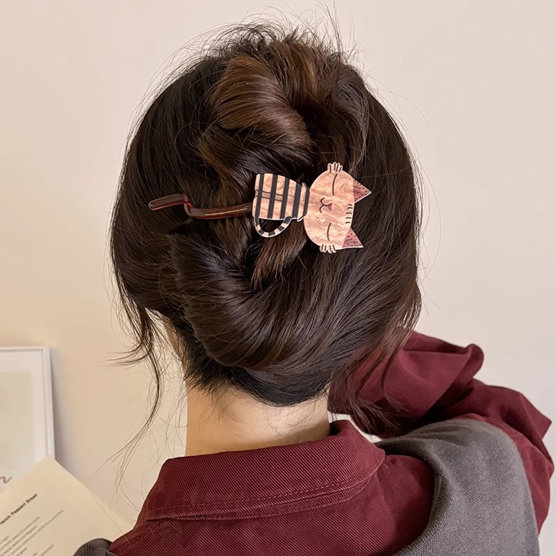 Adorable gato twist clip mujer 2025 nuevo clip de cabello de alta calidad detrás de la cabeza agarrar clip clip de cabello tocado clip de cabello