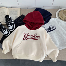 儿童秋装连帽卫衣新款男女童春秋拼色刺绣长袖上衣潮流外穿秋装衫