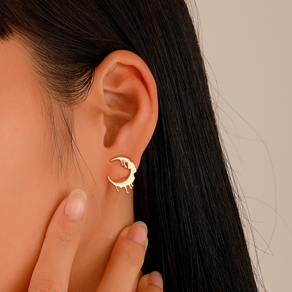 retro melt moon C-shaped solid color copper earrings wholesale