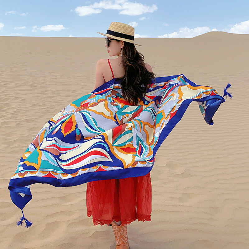 2023 nuevo Dunhuang desierto juego foto bufanda estilo étnico colorido gran flor bufanda exterior protección solar para las mujeres