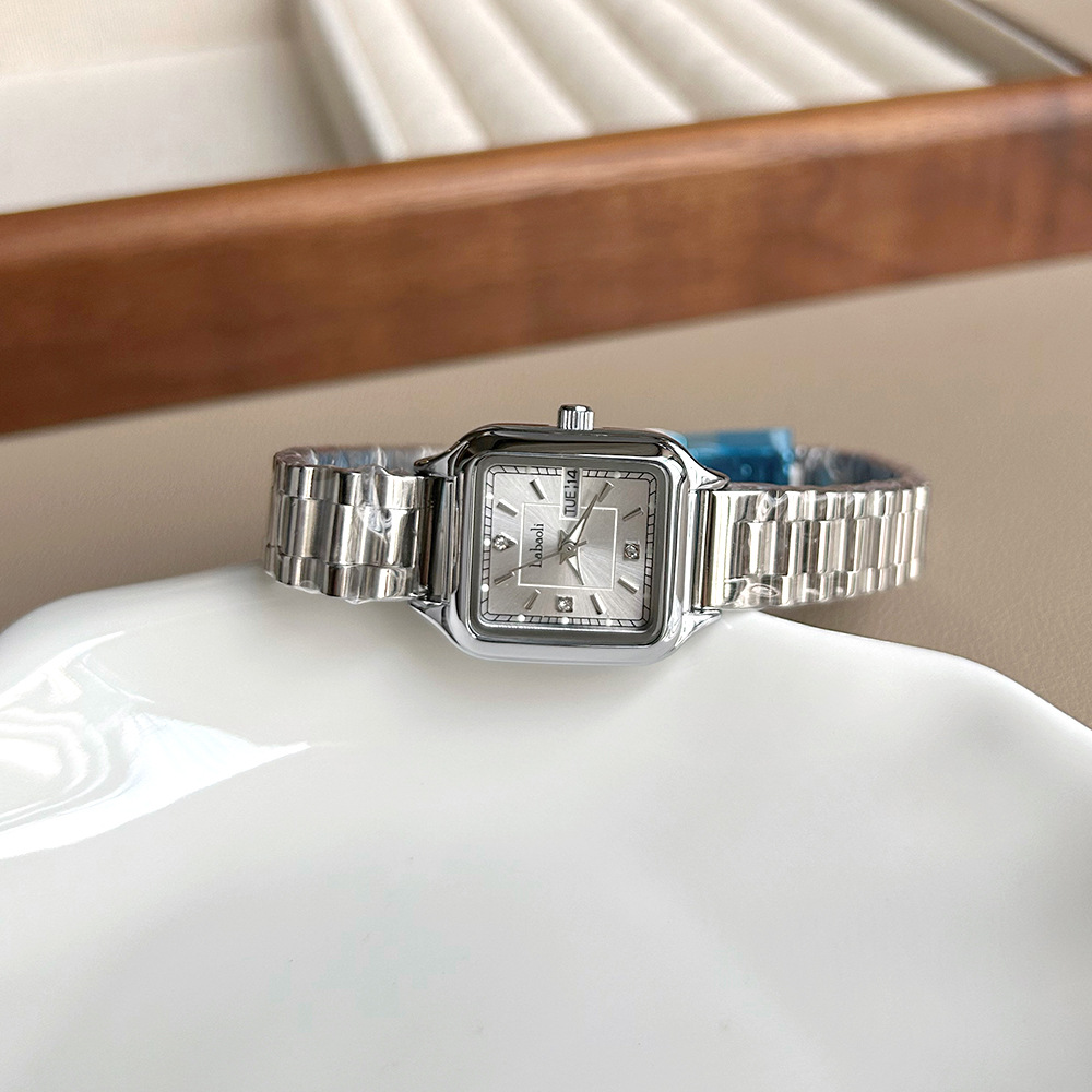 Labaoli Square Small Dial Steel Band Women's Watch With Day Date Display In Chinese And English_voghion.com