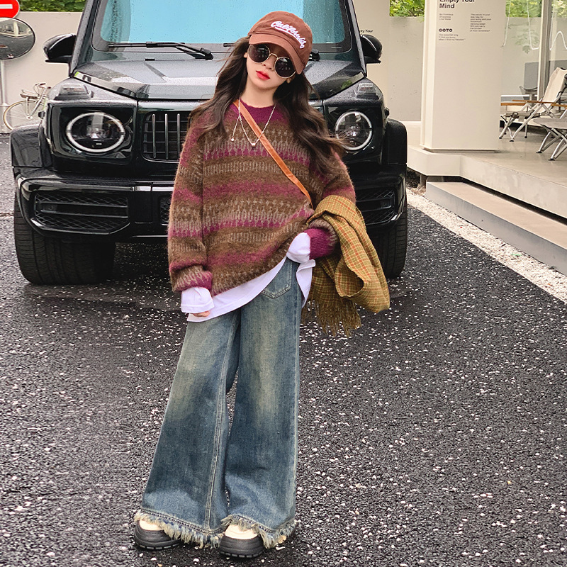 女童加厚毛衣秋冬款时尚休闲上衣2023新款儿童冬装宽松保暖打底衫