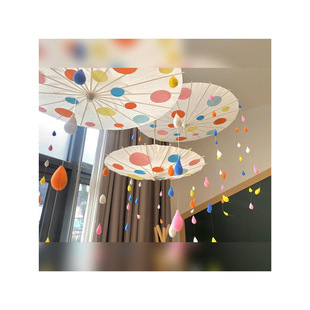 Kindergarten Creative Handmade Oil Paper Umbrella Clay DIY Rainbow Raindrop Pendant Art Area Classroom Hall Decorations
