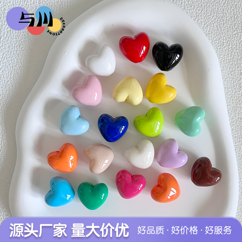 烤漆胖爱心直孔手机链珠子散批钥匙扣项链diy小饰品亚克力桃心珠