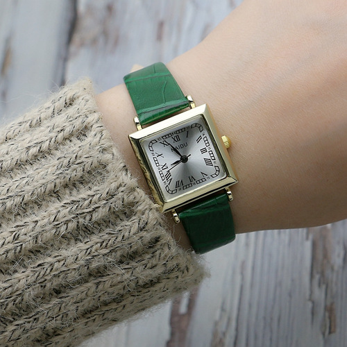 Square Japanese and Korean Roman scale women's watch gold case girls' exam watch fashion quartz watch ladies belt watch