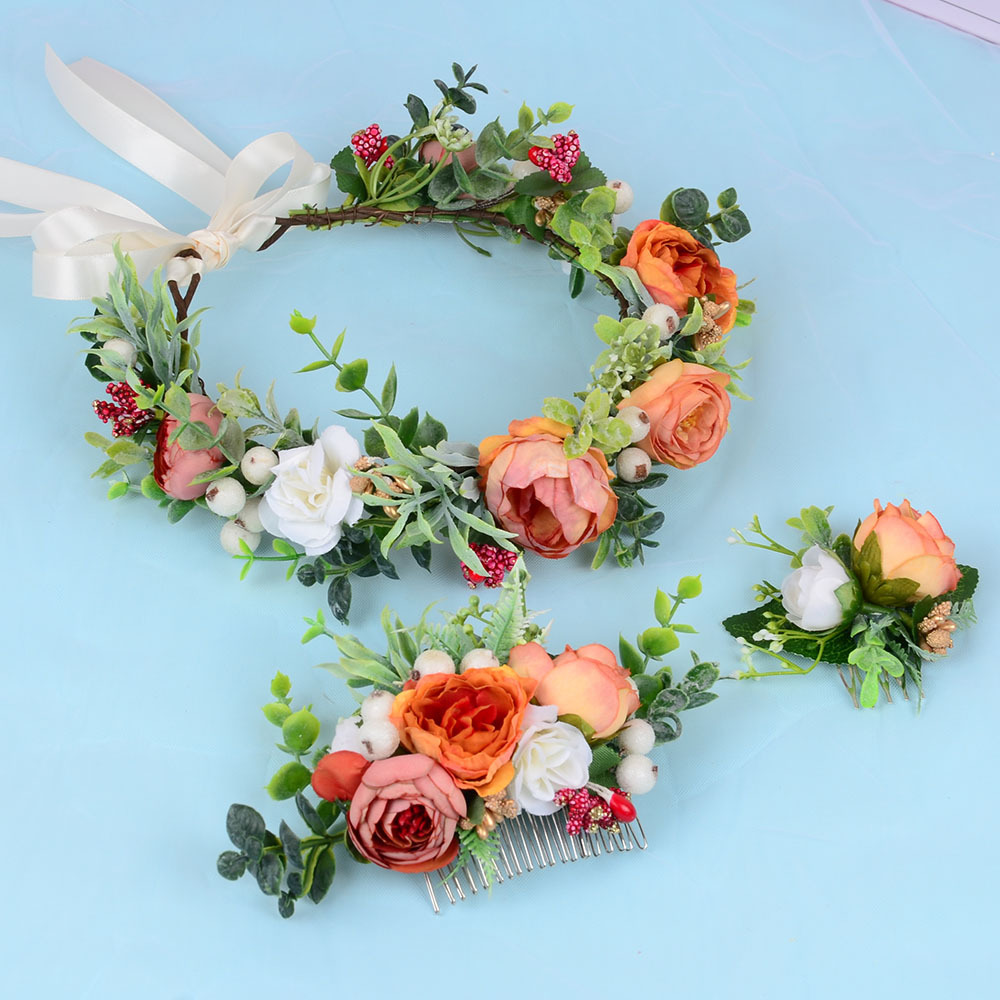 Women's Sweet Pastoral Flower Plastic Cloth Insert Comb Wreath display picture 10