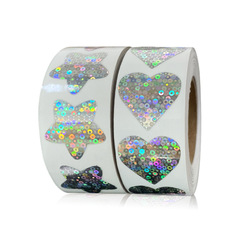 外貿鐳射貼紙小圓圈鐳射星形心形不乾膠標籤聖誕禮物封口貼紙