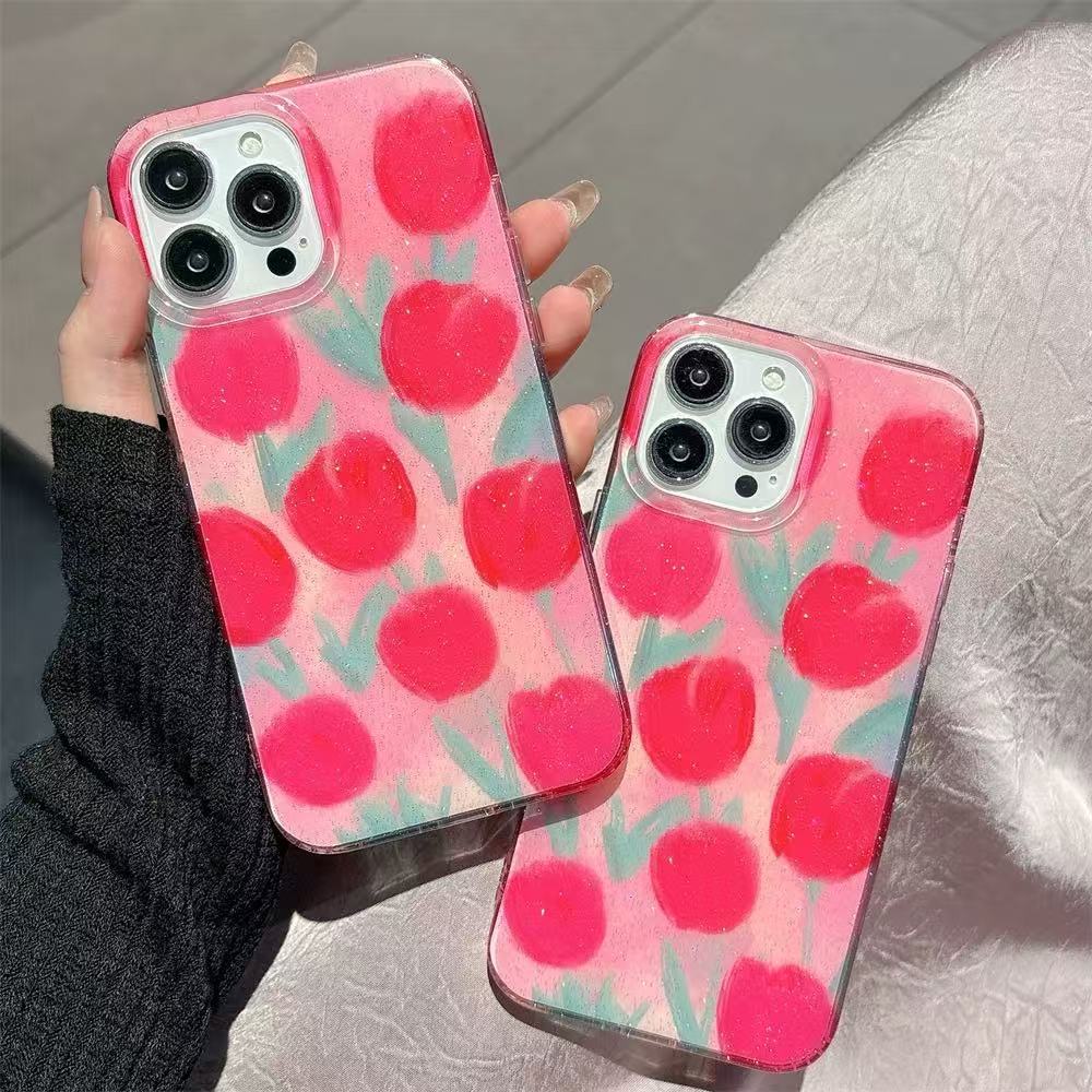 Spring ins brillo tulipanes para iphone15 diagonal 16ProMax funda para teléfono 13 Apple 14P femenino 16