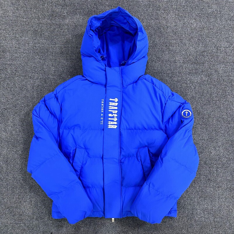 Trapstar dark blue White Letter Hooded Jacket New European and American High Street Fashion Brand Couple Clothes All-match Cotton-padded jacket