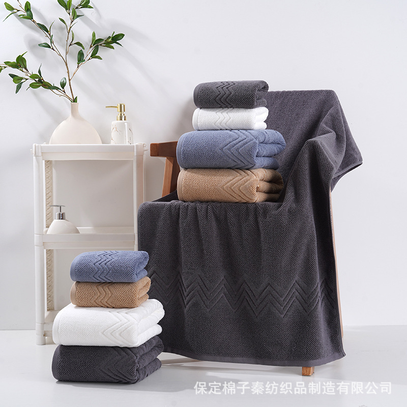 Premium Cotton Multi-Color Household Towel and Bath Towel Set, Textured, Absorbent, Soft, Skin-Friendly, Factory Cross-Border Export, Sweat-Absorbent