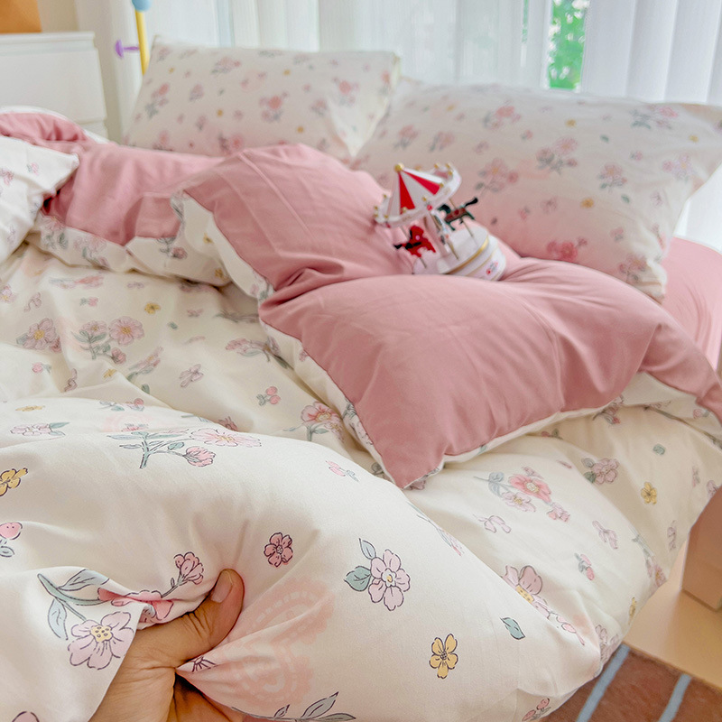 Fabrica textil de Nantong al por mayor sábanas de algodón nubes set de cuatro piezas set de edredón de viento idílico set de camas de dormitorios de estudiantes set de tres piezas