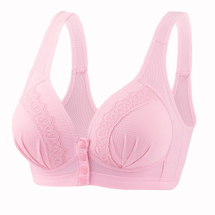 Foreign Trade Cross-Border Front Buckle Underwear Fixed Cup Without Rims Women's Vest Bra Middle-Aged and Elderly Large Size Thin Bra