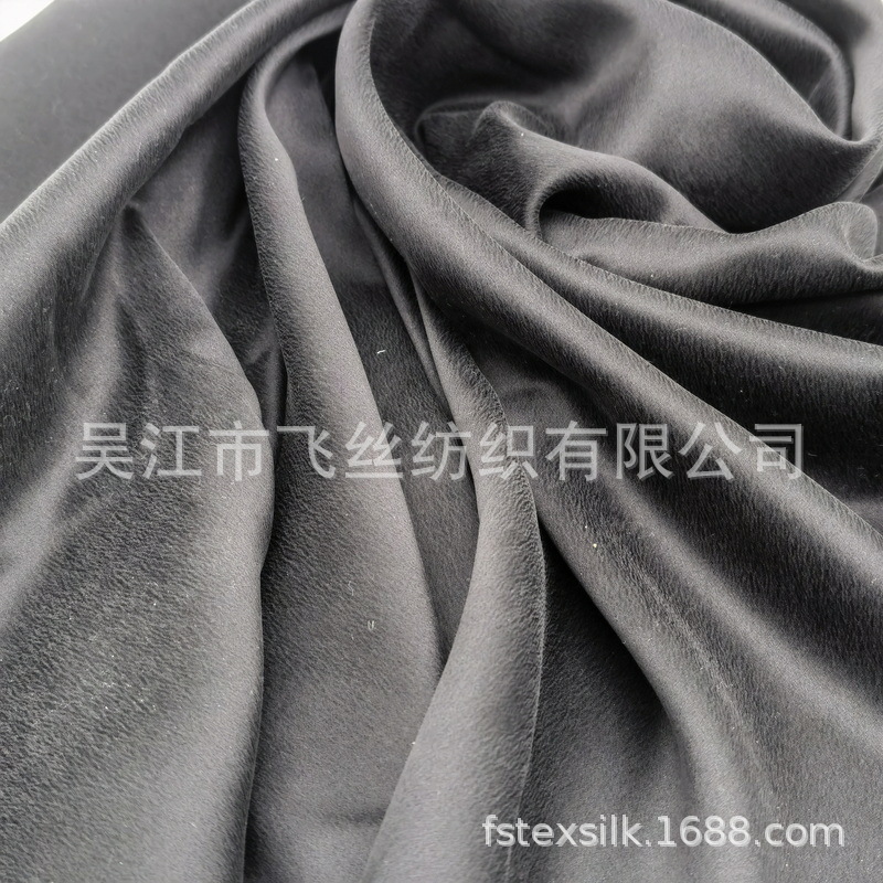 秋冬重磅哑光礼服软糯垂感桑蚕丝22姆米黑色真丝砂洗素绉缎面料-阿里巴巴