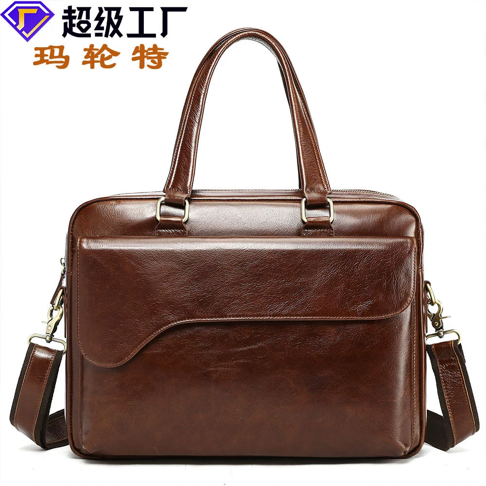 Leather handheld bag, laptop, genuine leather, high-end, business version