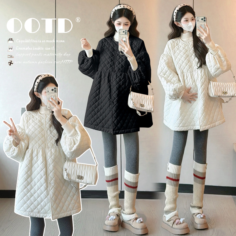 Maternity Wear 2025 Autumn and Winter New Hot Mom Korean Style Daily Versatile Design Quilted Cotton Doll Pullover