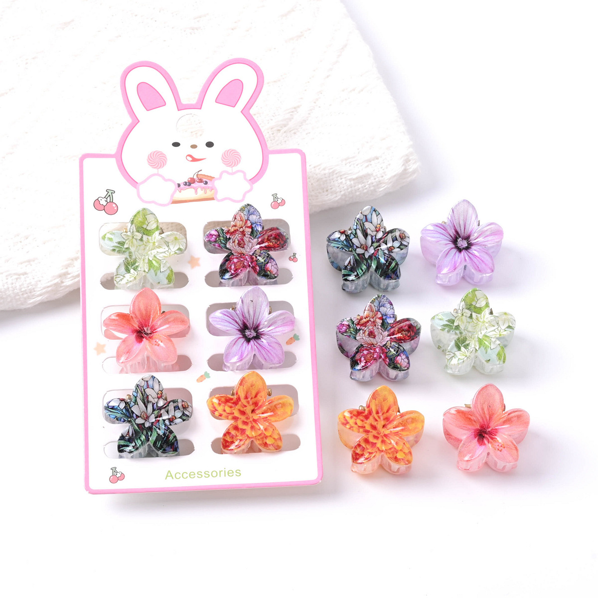 Pequeño huevo flor clip de dibujos animados oso impresión de color cabello pequeño lindo clip de cabello joyas para el cabello