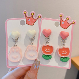 Cute Biscuit Kidsren's Ear Clips for Girls Without Pierced Ears, Anti-Pain Earrings, High-End Earrings for Girls, Beautiful Earrings and Jewelry