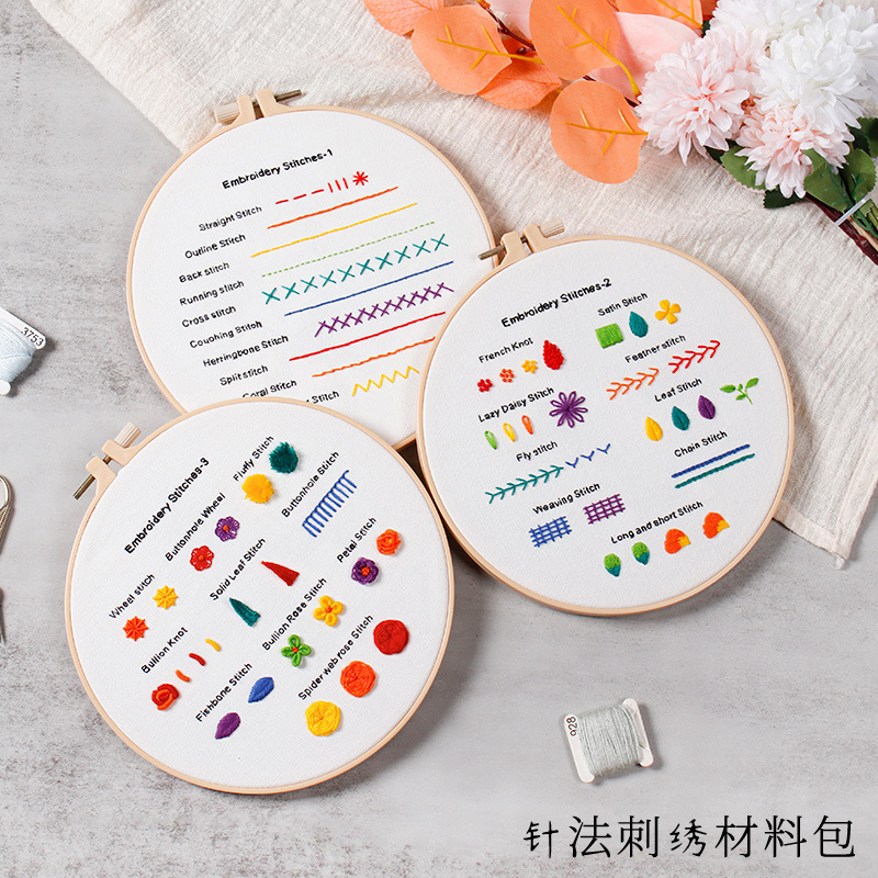 Bricolaje bordado hecho a mano paquete de material puntada práctica principiante entrada 3 piezas transfronteriza Inglés