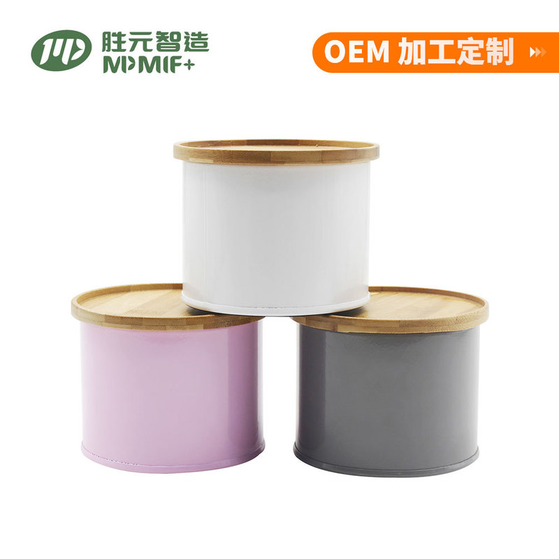 Round Galvanized Iron Storage Tank, Three-Color Stackable Sealed Tank, Household Bamboo Lid Storage Tank Round Galvanized Iron Storage Tank, Three-Color Stackable Sealed Tank, Household Bamboo Lid Storage Tank