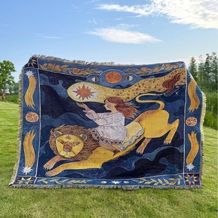 Klimt Retro Abstract Oil Painting Blanket Lion Girl Art Tapestry Wall Decoration Blanket Sofa Blanket Camping Blanket