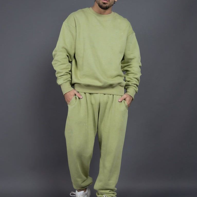 Autumn And Winter Velvet Thickened Round Neck Sweater Jacket Two-piece Suit European And American Loose Trousers Sweater Couple Suit