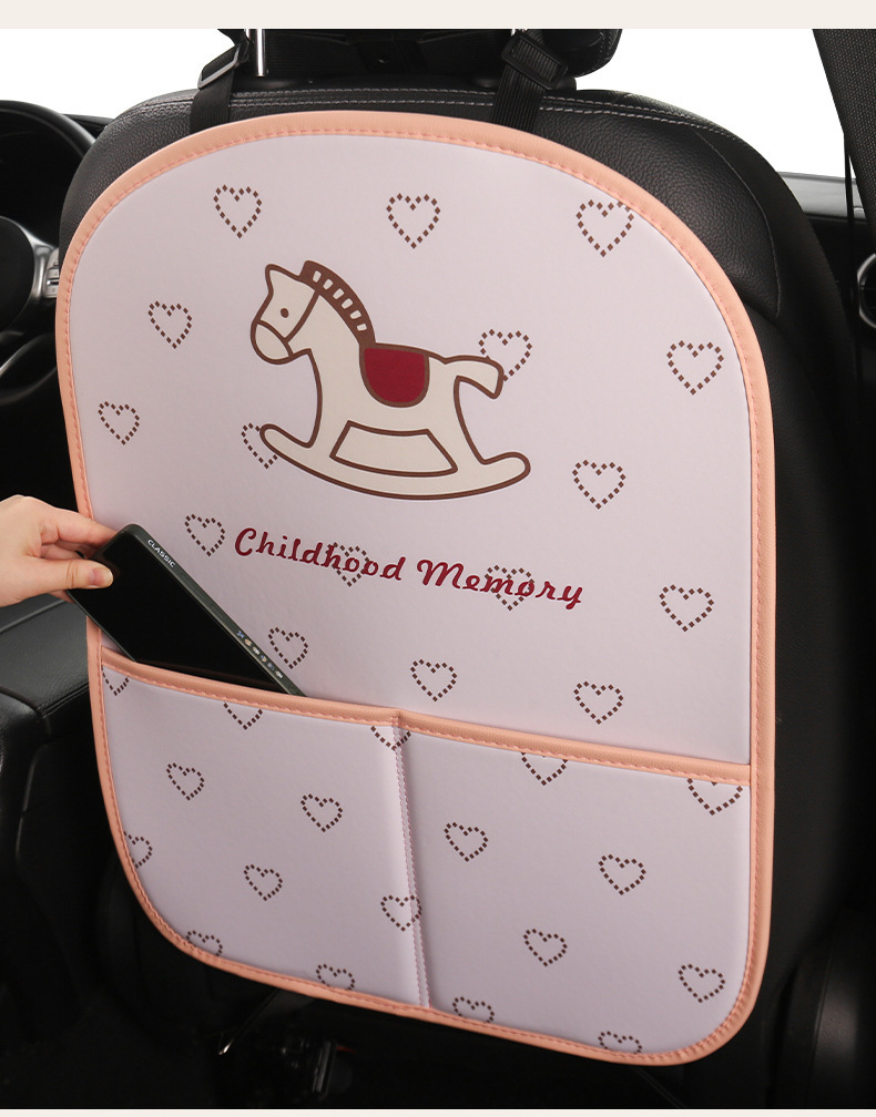 Car Anti-Kick Mat for Rear Seat, Cute Little Horse Design, Back Seat Storage Bag, Children's Anti-Scratch Mat, Anti-Dirt Protective Mat
