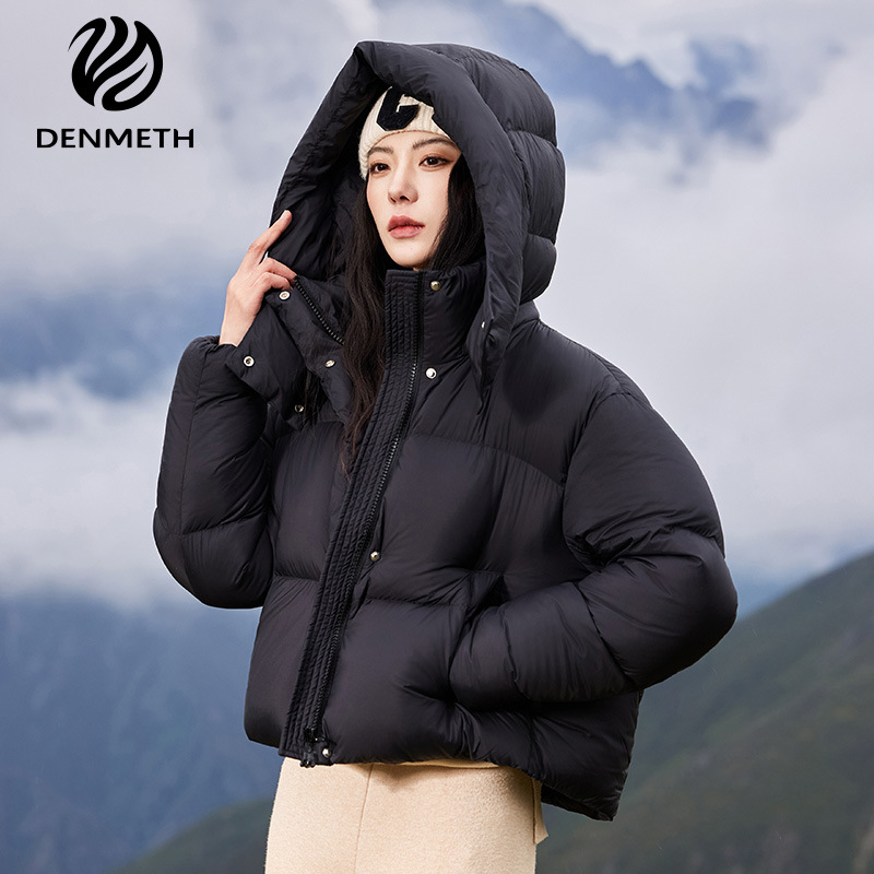 덴메시 95% 화이트 덕다운 숏패딩 여성용 2024 겨울 후드 자켓 보온 방한 다용도 스위트 스타일