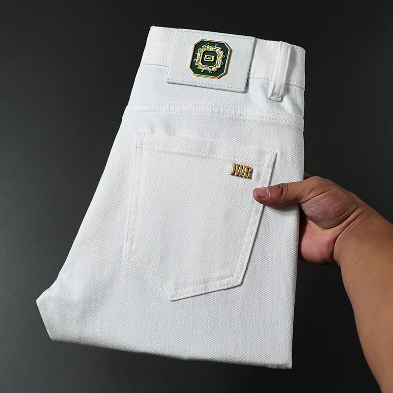 New Light Luxury European Style Black Anti-Fade White Three-Proof Long Pants Cropped Pants Men's Jeans Men's Casual Pants Men