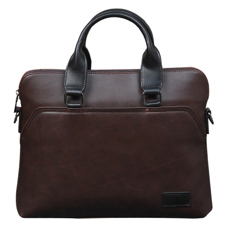 Crazy Horse Leather Men's Bag Horizontal Style Retro Business Briefcase Men's Laptop Bag Casual Shoulder Bag Men's Wear-Resistant