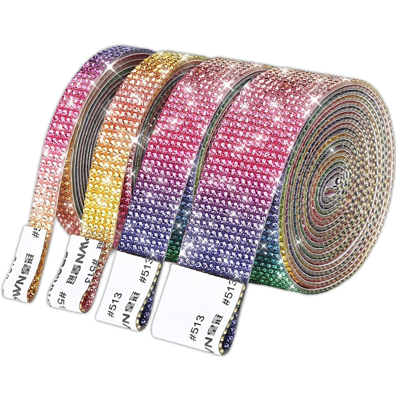 Self-Adhesive Rhinestone Strip, Custom DIY Diamond Sticker, 2–15 rows, Multiple Colors