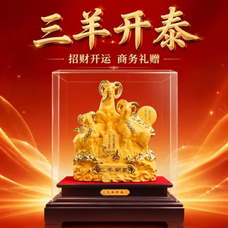 三羊开泰沙金摆件金羊摆件开业乔迁商务礼品中式桌面装饰摆件批发