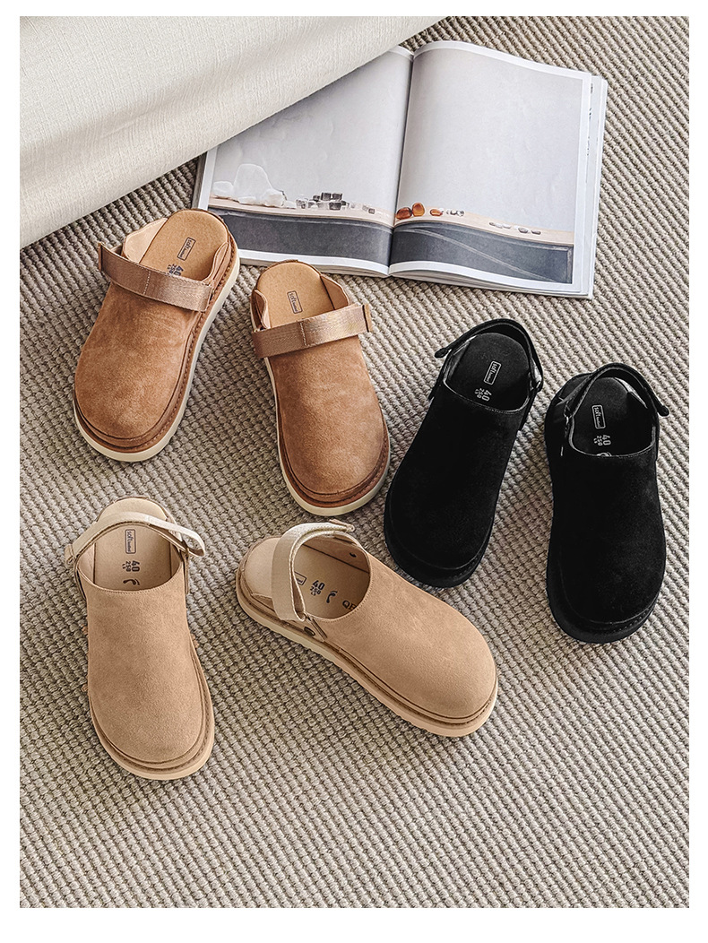 Dames halve slippers van echt leer ademend met dikke zool_voghion.com